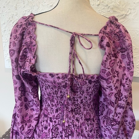 FREE PEOPLE Azalea Combo Smock It To Me Mini Dress Purple Long Sleeve Sz XS NWT - Picture 5 of 8